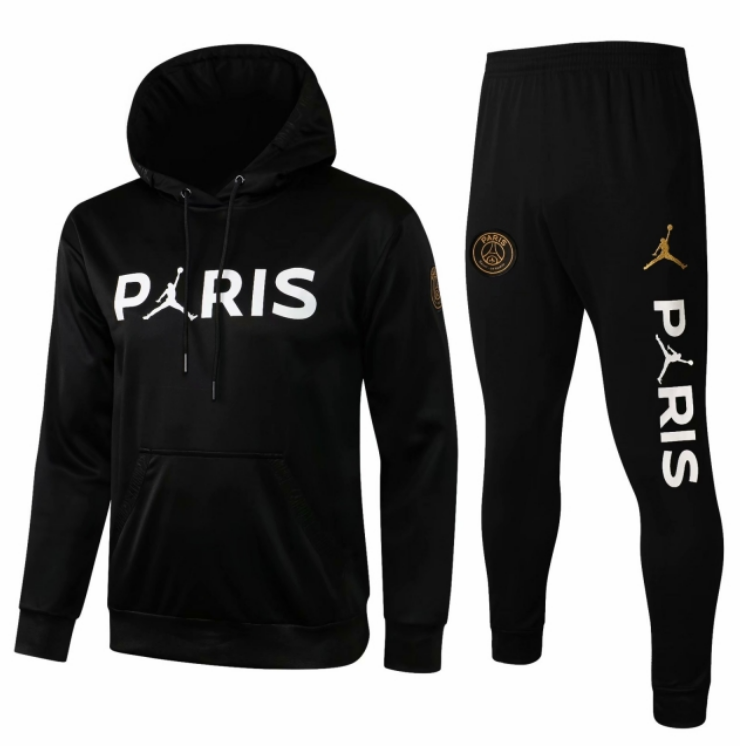 PSG X Jordan Black Training Kits Hoodie Sweater with Pants 2020/21